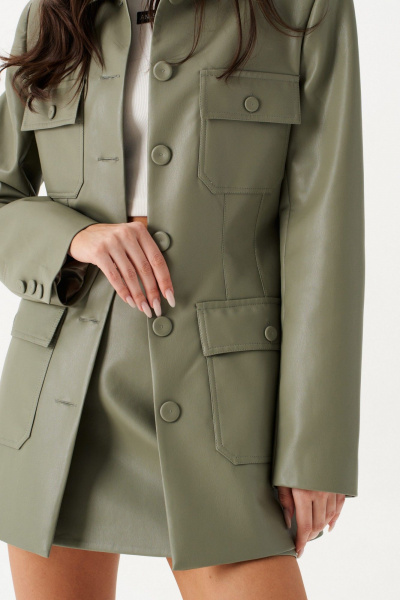 Жакет из эко-кожи полуприлегающий с накладными карманами ANNETE A5429 - фото 2