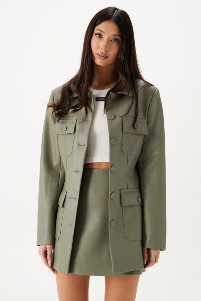 Жакет из эко-кожи полуприлегающий с накладными карманами ANNETE A5429 - фото 1