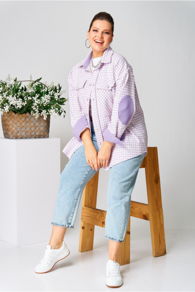 Фиолетовая клетчатая рубашка из текстиля с пуговицами и карманами AVA fashion М-107 лавандовый - фото 10