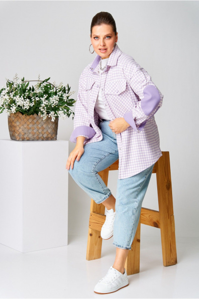 Фиолетовая клетчатая рубашка из текстиля с пуговицами и карманами AVA fashion М-107 лавандовый - фото 9