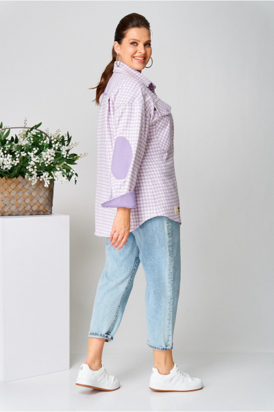 Фиолетовая клетчатая рубашка из текстиля с пуговицами и карманами AVA fashion М-107 лавандовый - фото 7