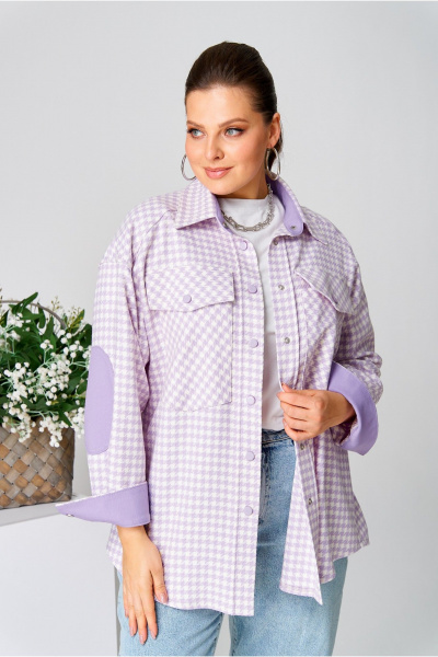 Фиолетовая клетчатая рубашка из текстиля с пуговицами и карманами AVA fashion М-107 лавандовый - фото 1