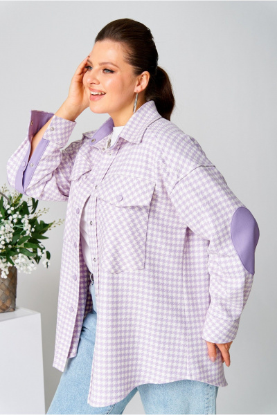 Фиолетовая клетчатая рубашка из текстиля с пуговицами и карманами AVA fashion М-107 лавандовый - фото 2