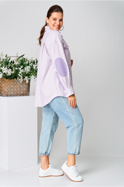 Фиолетовая клетчатая рубашка из текстиля с пуговицами и карманами AVA fashion М-107 лавандовый - фото 6
