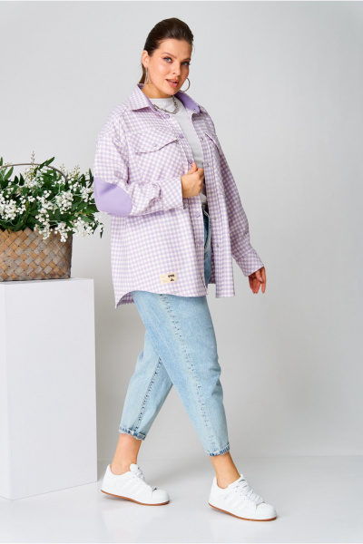 Фиолетовая клетчатая рубашка из текстиля с пуговицами и карманами AVA fashion М-107 лавандовый - фото 5