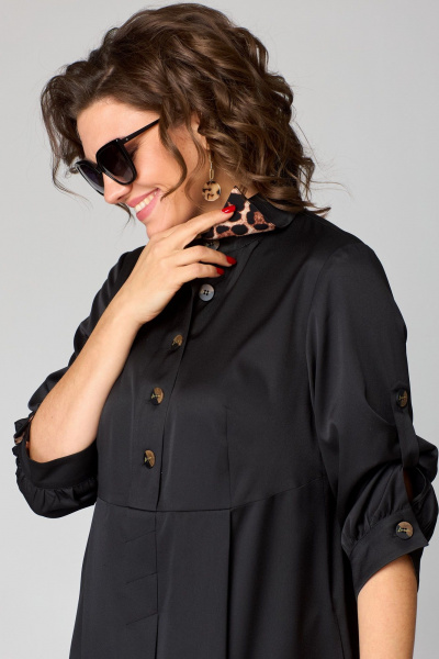 Черное платье с отделкой леопардовым принтом и ассиметричным низом EVA GRANT 7168В принт_леопард - фото 16