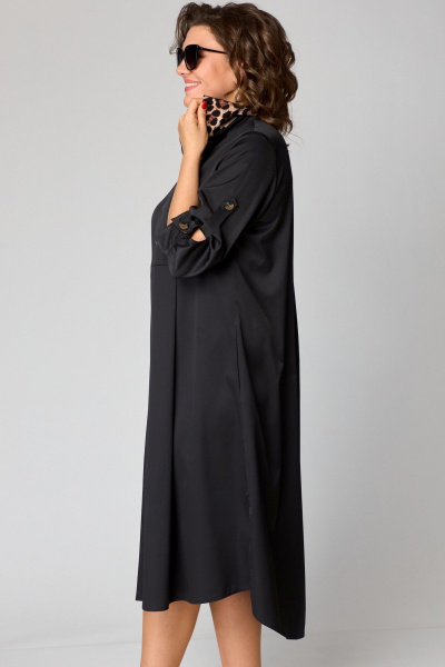 Черное платье с отделкой леопардовым принтом и ассиметричным низом EVA GRANT 7168В принт_леопард - фото 15