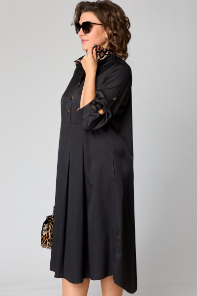 Черное платье с отделкой леопардовым принтом и ассиметричным низом EVA GRANT 7168В принт_леопард - фото 14