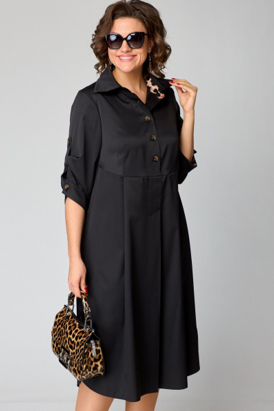 Черное платье с отделкой леопардовым принтом и ассиметричным низом EVA GRANT 7168В принт_леопард - фото 13