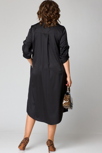 Черное платье с отделкой леопардовым принтом и ассиметричным низом EVA GRANT 7168В принт_леопард - фото 12