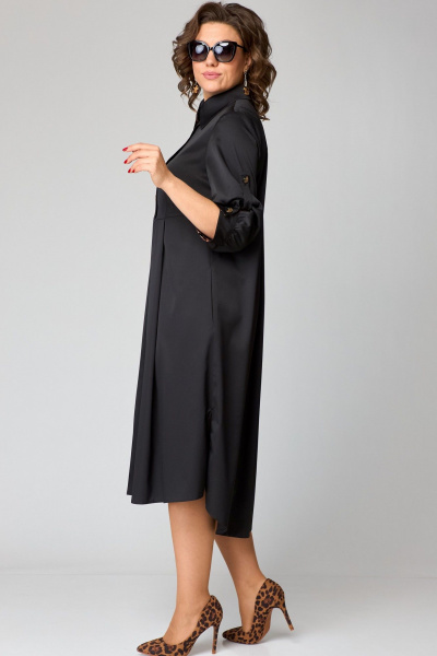 Черное платье с отделкой леопардовым принтом и ассиметричным низом EVA GRANT 7168В принт_леопард - фото 11