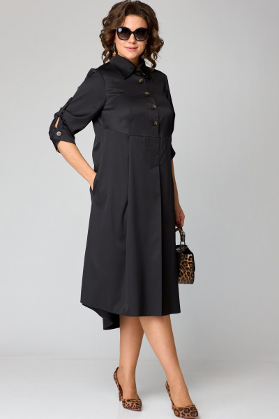 Черное платье с отделкой леопардовым принтом и ассиметричным низом EVA GRANT 7168В принт_леопард - фото 10