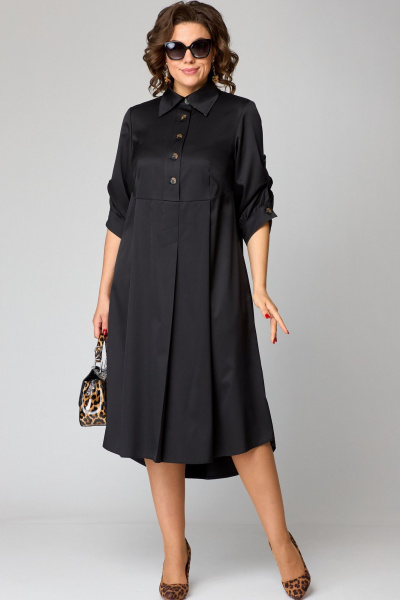 Черное платье с отделкой леопардовым принтом и ассиметричным низом EVA GRANT 7168В принт_леопард - фото 9