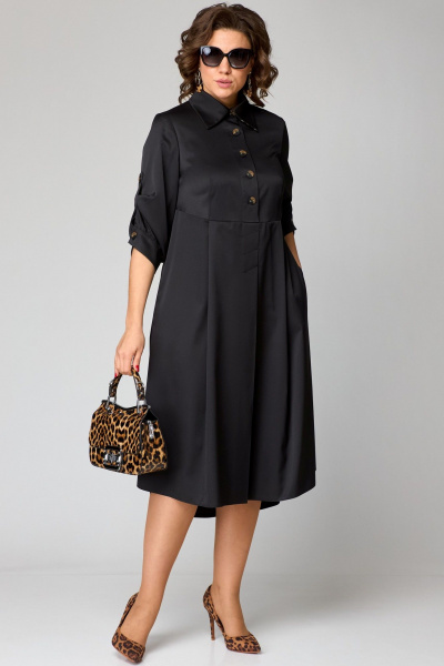 Черное платье с отделкой леопардовым принтом и ассиметричным низом EVA GRANT 7168В принт_леопард - фото 2