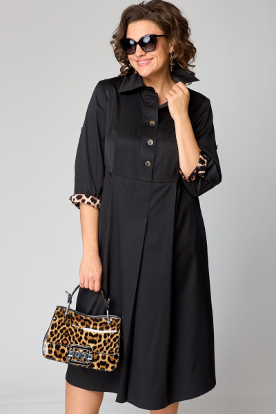 Черное платье с отделкой леопардовым принтом и ассиметричным низом EVA GRANT 7168В принт_леопард - фото 7