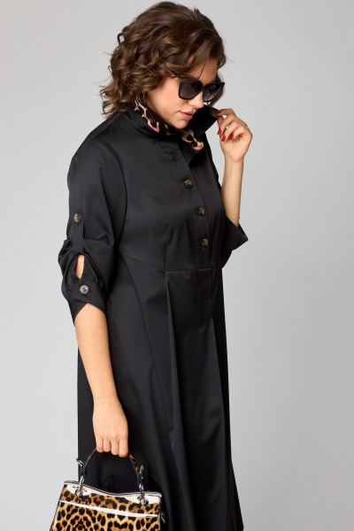 Черное платье с отделкой леопардовым принтом и ассиметричным низом EVA GRANT 7168В принт_леопард - фото 5