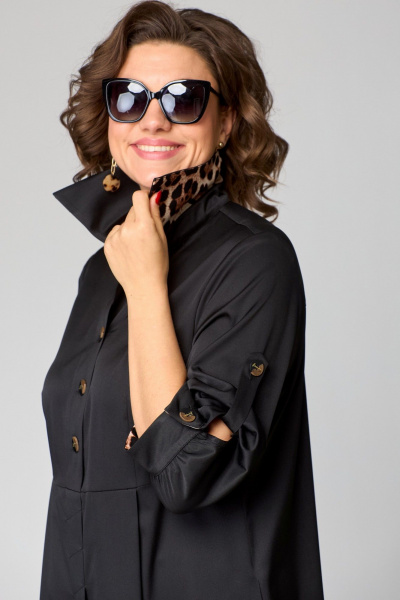 Черное платье с отделкой леопардовым принтом и ассиметричным низом EVA GRANT 7168В принт_леопард - фото 6