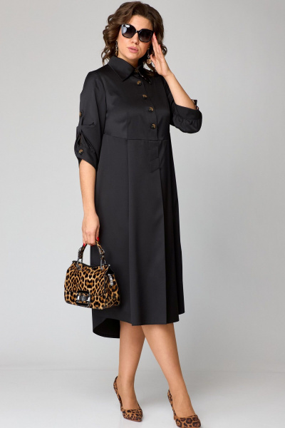 Черное платье с отделкой леопардовым принтом и ассиметричным низом EVA GRANT 7168В принт_леопард - фото 3