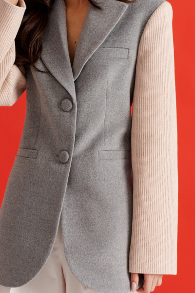 Жакет пальтовый прилегающий двухцветный с лацканами ANNETE A5433 - фото 4