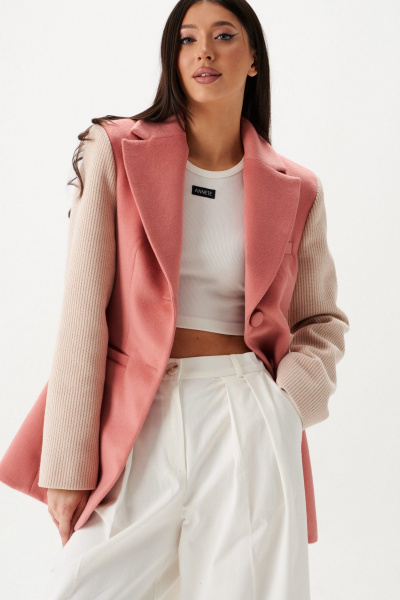 Жакет пальтовый прилегающий двухцветный с карманами ANNETE A5433/1 - фото 6