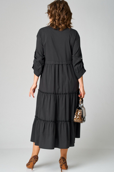 Черное платье с воротником стойка и асимметричной застежкой из текстиля EVA GRANT 7176В черный - фото 12