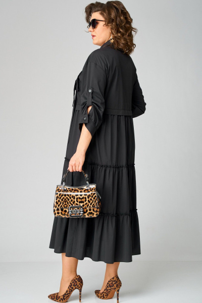 Черное платье с воротником стойка и асимметричной застежкой из текстиля EVA GRANT 7176В черный - фото 11