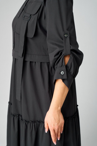 Черное платье с воротником стойка и асимметричной застежкой из текстиля EVA GRANT 7176В черный - фото 13