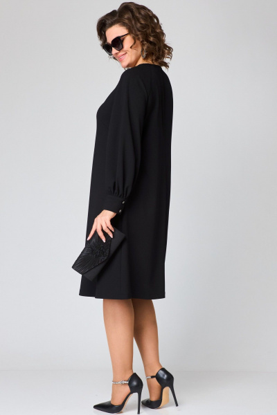 Черное платье с сетчатым рисунком и кружевной отделкой EVA GRANT 7310В черный - фото 7