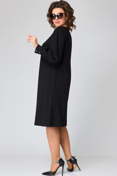 Черное платье с сетчатым рисунком и кружевной отделкой EVA GRANT 7310В черный - фото 6