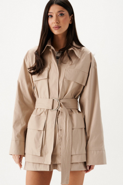 Длинный прямой жакет из текстиля с п оформить поясом ANNETE A5441 - фото 9