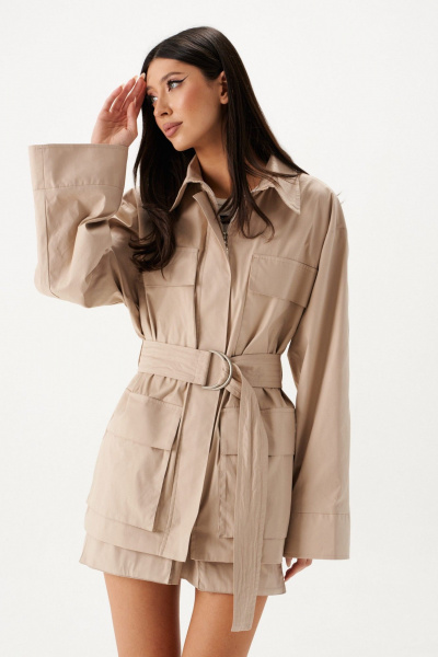 Длинный прямой жакет из текстиля с п оформить поясом ANNETE A5441 - фото 8