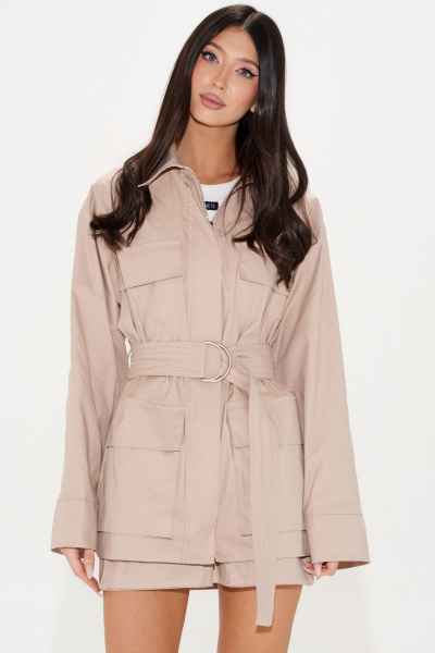 Длинный прямой жакет из текстиля с п оформить поясом ANNETE A5441 - фото 7