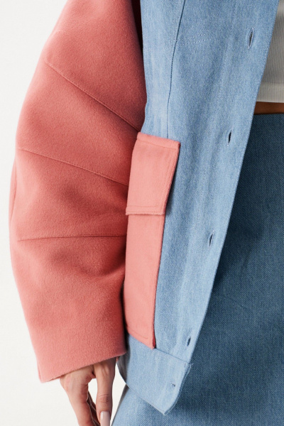 Жакет свободный светлый деним с пальтовыми рукавами ANNETE A5442 - фото 11