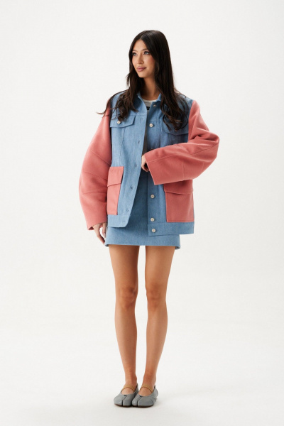 Жакет свободный светлый деним с пальтовыми рукавами ANNETE A5442 - фото 10