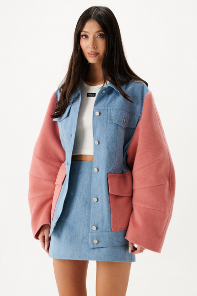 Жакет свободный светлый деним с пальтовыми рукавами ANNETE A5442 - фото 8