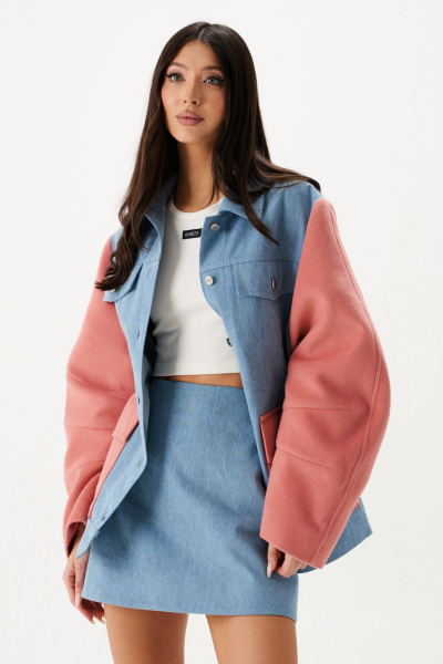 Жакет свободный светлый деним с пальтовыми рукавами ANNETE A5442 - фото 7