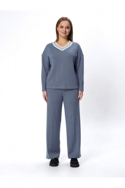Синий костюм из трикотажа с широкими брюками и джемпером на каждый день Пинск-Стиль 209 джинс - фото 5