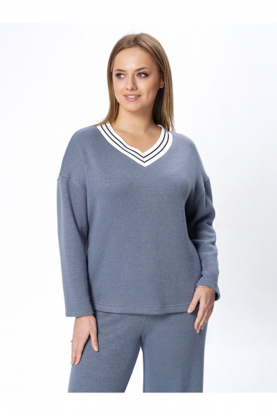 Синий костюм из трикотажа с широкими брюками и джемпером на каждый день Пинск-Стиль 209 джинс - фото 3