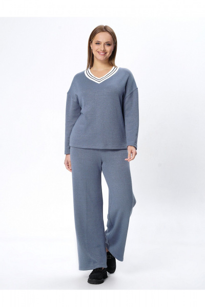 Синий костюм из трикотажа с широкими брюками и джемпером на каждый день Пинск-Стиль 209 джинс - фото 1