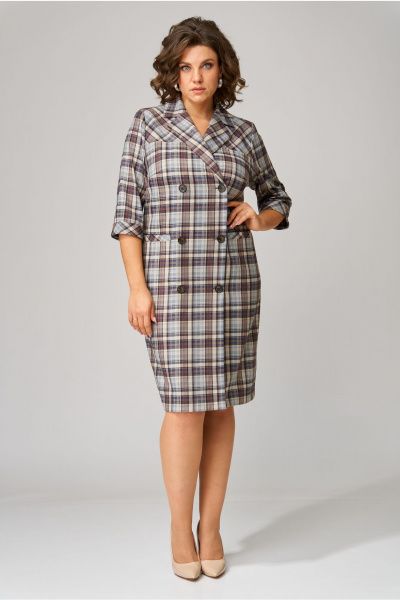 Мультиколорное платье с двубортной застежкой и карманами из текстиля Орхидея 1461 - фото 7