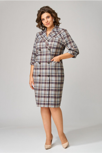 Мультиколорное платье с двубортной застежкой и карманами из текстиля Орхидея 1461 - фото 6