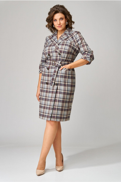 Мультиколорное платье с двубортной застежкой и карманами из текстиля Орхидея 1461 - фото 1