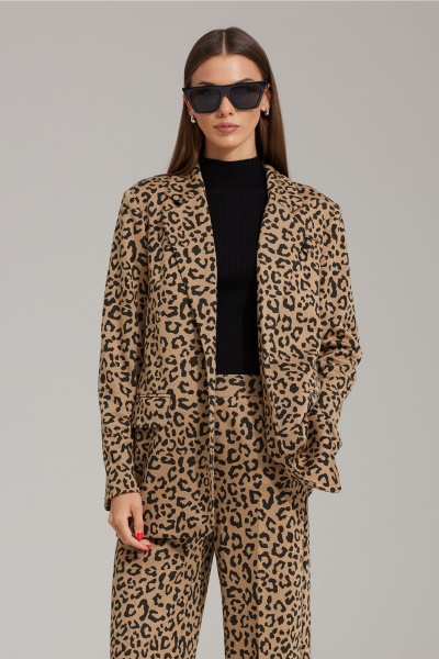 Коричневый комплект из брюк и жакета с леопардовым принтом N.O.W. 1482 - фото 5