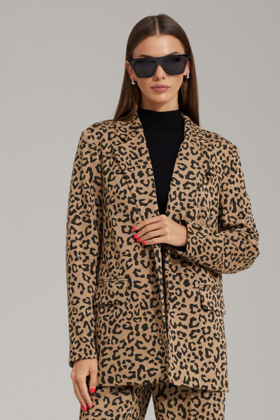 Коричневый комплект из брюк и жакета с леопардовым принтом N.O.W. 1482 - фото 3