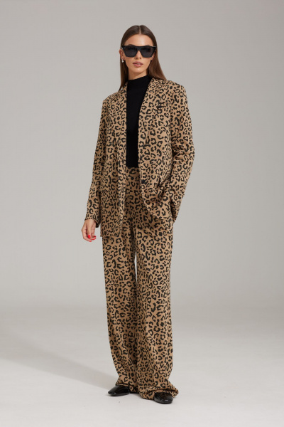 Коричневый комплект из брюк и жакета с леопардовым принтом N.O.W. 1482 - фото 1