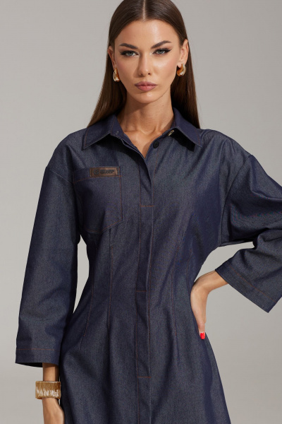 Джинсовое платье с воротником стойка и потайной застежкой N.O.W. 1488 - фото 7