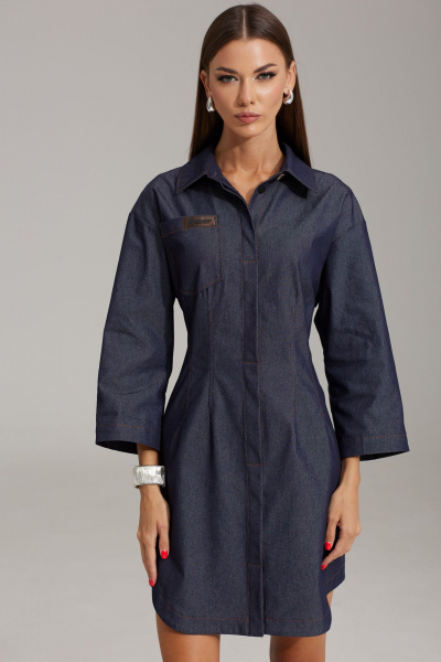 Джинсовое платье с воротником стойка и потайной застежкой N.O.W. 1488 - фото 6