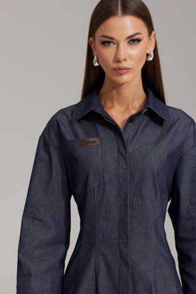 Джинсовое платье с воротником стойка и потайной застежкой N.O.W. 1488 - фото 4