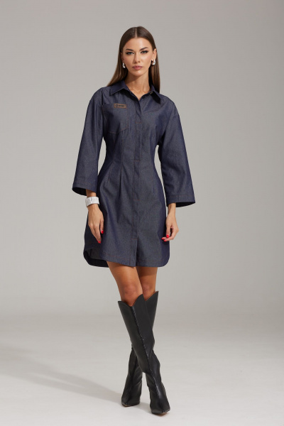 Джинсовое платье с воротником стойка и потайной застежкой N.O.W. 1488 - фото 3