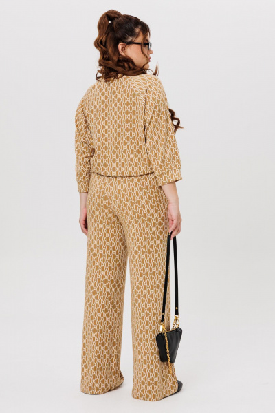 Бежевый костюм из вискозы и трикотажа с прямыми брюками Michel chic 1403 экрю - фото 6